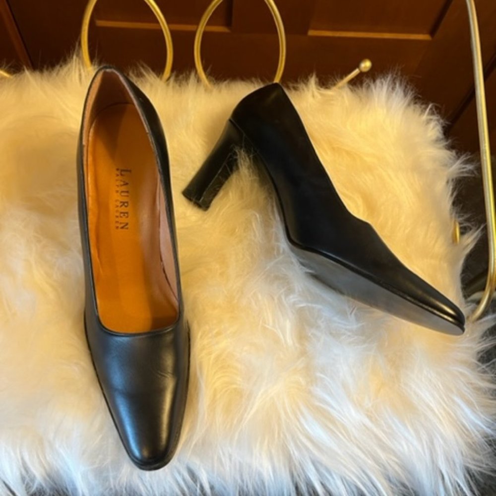 Lauren Ralph Lauren Black Leather Block Heel Pumps